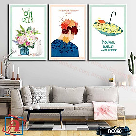 Bộ 3 tranh canvas treo tường Decor Trang trí cách điệu, phong cách lãng mạn, dễ thương – DC090