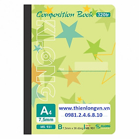 Sổ may dán gáy A4 - 320 trang; Klong 931 xanh lá