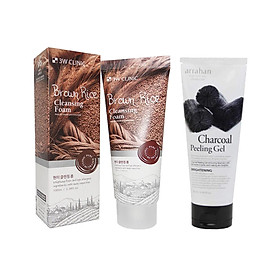 Combo Sữa Rửa Mặt Chiết Xuất Từ Gạo 3W Clinic Brown Rice Foam Cleansing và Tẩy Tế Bào Da Chết Chiết Xuất Từ Than Hoạt Tính ARRAHAN CHARCOAL PEELING GEL (180ml)