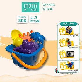 [M2306 - Mota Montessori] Đồ chơi cho bé Xô đi biển gồm xẻng, cào, khuôn cát sáng tạo - Hàng chính hãng
