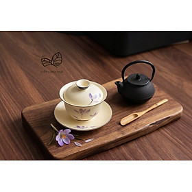 CHÉN KHẢI PHA TRÀ GỐM SỨ HOA PHONG LAN TÍM VẼ TAY - DUNG TÍCH 110M