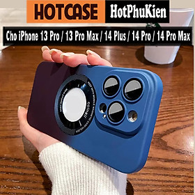 Ốp lưng Maqsafe bảo vệ camera cho iPhone 13 Pro / 13 Pro Max / 14 Plus / 14 Pro / 14 Pro Max hiệu HOTCASE Maqsafe Label trang bị kính cường lực shaphia chống chói cho Camera hỗ trợ chụp ảnh ngoài trời nắng gắt và ngược sáng - hàng nhập khẩu - Xanh &amp; Tím - iPhone 13 Pro