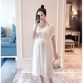 Đầm bầu voan trắng dài qua gối