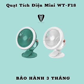 Quạt Tích Điện Mini để bàn có đèn led , kẹp cạnh bàn - WT - F18