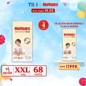 Tã quần Huggies Skin Perfect Mega Jumbo XXL64+4 miếng với 2 vùng thấm giảm kích ứng da