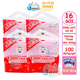Combo Tiết Kiệm: Thùng 16 Gói Khăn Ướt Bobby Care Hương Dịu Nhẹ 100 Miếng/Gói tặng 15 khẩu trang Unicharm Nhật Bản