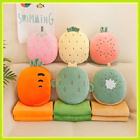 Mua BỘ CHĂN GỐI VĂN PHÒNG 3 IN 1 CÓ TAY Ủ HÌNH TRÒN HOA QUẢ SIÊU ĐÁNG YÊU PNC