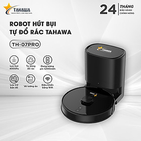 Robot hút bụi tự đổ rác TAHAWA TH-07Pro- Công suất: 50W- Lực hút: 4000Pa - Dock sạc đa năng: tích hợp thùng chứa rác, dung tích lên đên 3 lít. Pin 5200mAh - Bảo hành chính hãng 24 tháng, 1 đổi 1 trong 30 ngày. Hàng nhập khẩu chính hãng