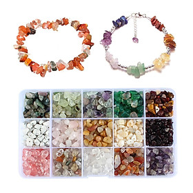 Gemstone Beads, Natural Chips 15 Color Assorted Box Loose Beads Crystal Energy Stone  Power for Jewelry Making(Plastic Box is Included)