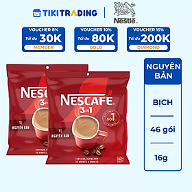 [Tặng Bộ 2 Ly thủy tinh] Combo 2 Bịch Cà phê Hòa tan NESCAFÉ VỊ NGUYÊN BẢN 46 gói Đậm Thơm Hoàn Hảo