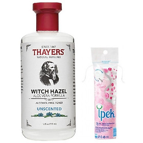 Nước Hoa Hồng Không Chứa Cồn Thayers Alcohol Free Witch Hazel Toner Unscented 355ml + Tặng kèm bông tẩy trang Ipek 80 miếng