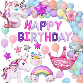 Bộ bong bóng trang trí sinh nhật kỳ lân nhiệm màu unicorn theme upkp15