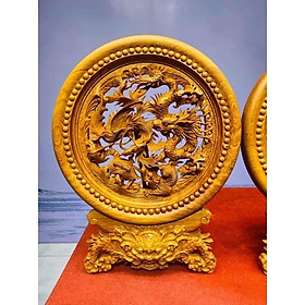 Đĩa tứ linh cao 50cm gỗ hương cao cấp