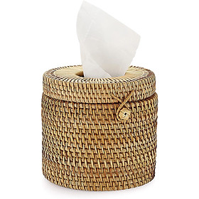 Hộp Đựng Khăn Giấy Mây Tròn Hộp Đựng Khăn Giấy Để Bàn Tổ Chức Cho Phòng Tắm, Phòng Khách, Phòng Ngủ, Sân Vườn