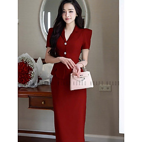 Set áo váy đỏ bút chì NGADO , set áo váy nữ , set công sở , set dự tiệc