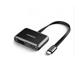 Cáp dẹp chống gãy usb type C Đầu chuyển đổi ra HDMI + VGA Ugreen 70549 CM303 Hàng Chính Hãng