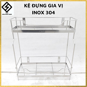 Kệ đựng gia vị INOX304 hình cầu thang 2 tầng (38x15x42, 48x15x42) dụng cụ phòng bếp cao cấp, tiện dụng
