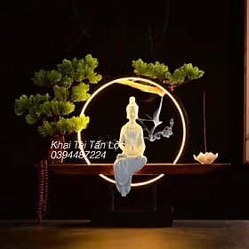 Mua Tượng Quan Âm Bồ Tát sứ trắng và kệ gỗ đèn led 7 món