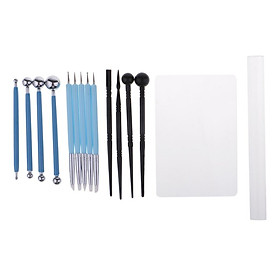 15x Pottery Clay Polymer Modeling Tools Kit with Acrylic Roller Sheet Board