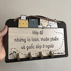 Mua Bảng gỗ Hãy để giày dép ở ngoài hình đàn mèo đáng yêu có móc treo chìa khóa
