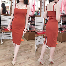 F565 Đầm ôm body 2 dây cúp ngang, xẻ sau