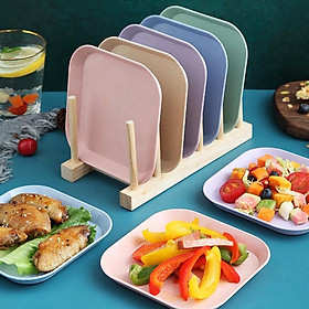 Set 6 Đĩa lúa mạch màu pastel vuông sâu, có hộp xịn xò, an toàn cho nhà bếp