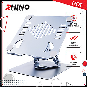 Kệ đỡ Laptop xoay 360° tản nhiệt Rhino KL301, giá đỡ máy tính nhôm cao cấp, gấp gọn - Hàng chính hãng