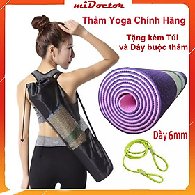 Thảm Yoga miDoctor Dày 6mm + Bao Thảm Yoga +Dây Buộc Thảm Yoga (Giao màu ngẫu nhiên)