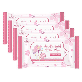 Combo 4 Gói Khăn Ướt Kháng Khuẩn Au Fairy Hương Hoa Đào (10 Miếng x 4)