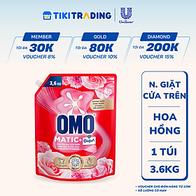 Túi Nước Giặt Omo Matic Cho Máy Giặt Cửa Trên Hương Hoa Hồng Ecuador 3.6KG