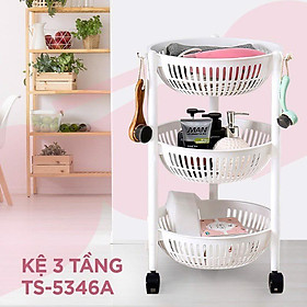 Kệ 3 tầng có bánh xe, hình tròn- Tashuan -TS5346A - kệ úp bát đĩa