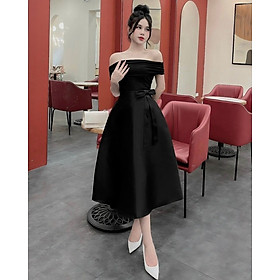 Set Đầm Thiết Kế Trễ Vai MAY TaA16 Chất Liệu Thun Phối Tafta Gọn Dáng - Set Váy Thiết Kế Sang Trọng Chuẩn MAY
