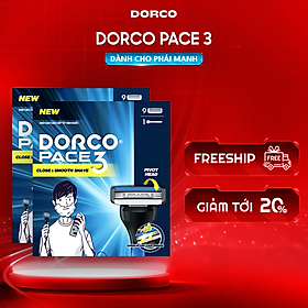 DORCO PACE 3 - Combo Dao Cạo Râu 3 Lưỡi - Bộ Gồm 2 Hộp Mỗi Hộp Gồm 1 Cán và 9 Đầu Cạo