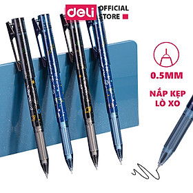 Bút Gel học sinh ngòi 0.5mm Deli có kẹp bút kim loại - Bút bi phi hành gia astronaut - Mực đen - A614