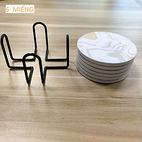 Mua BỘ 6 MIẾNG LÓT LY  CỐC CHẤT LIỆU CERAMIC SIÊU THẤM HÚT KÈM GIÁ ĐỠ