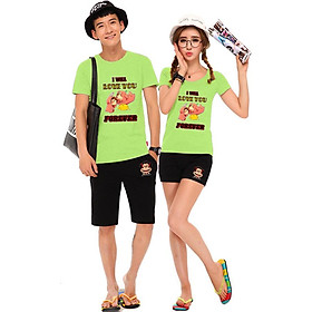 Bộ Áo Thun Đôi Nam Nữ I Love You Forever Màu Xanh Chuối - S