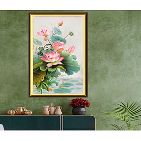 Mua Tranh thêu kín chữ thập Hoa sen E208  kích thước 65 x 120 cm