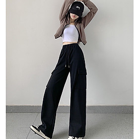 Quần Jogger Nỉ Nữ Túi Hộp Bo Ống Quần Thun Nỉ Trơn Nữ Dáng Rộng 2 Màu 2 Size