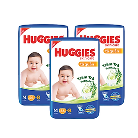 Combo 3 Tã bỉm quần HUGGIES SKINCARE gói BIG JUMBO size M 56+8 miếng