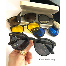 Bộ Kính Mắt Nhiều Tròng 6in1, Kính Cận Râm Mắt Tròn Gọng Nhựa Ultem Cho Nam Nữ