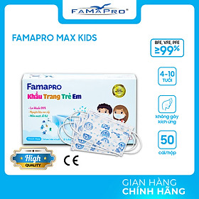 [FAMAPRO - KTYT MAX KID] Khẩu trang y tế trẻ em cao cấp 3 lớp kháng khuẩn Famapro Max Kid (50 cái/hộp)