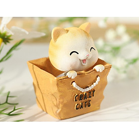 Tượng trang trí Crazy Cats mèo con ngồi túi lắc đầu dễ thương