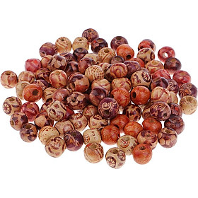 100 Pieces Mixed Printed Wood Round Beads Loose DIY Jewelry Making Charms