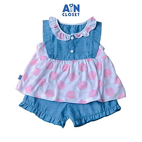 Bộ quần áo ngắn bé gái họa tiết Bi hồng xanh cotton - AICDBG6INTNL - AIN Closet