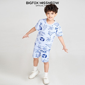 Bộ bé trai mùa hè cộc tay Bigfox Miss Meow size đại, vải cotton in tràn nền Space style Hàn cỡ 3- 11 tuổi 30kg 40kg 1905