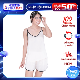 Bộ đồ ngủ nữ 2 dây mặc nhà dễ thương VILADY - B111 kiểu 2 dây quần cộc màu trắng gạo mềm mát, chất liệu Lụa Pháp ( lụa latin) cao cấp