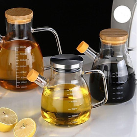 Mua Bình đựng gia vị lỏng  dầu ăn  mắm  dầu oliu... nắp gỗ tre có viền silicon chống đổ 800ml