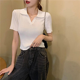 Áo Croptop  Áo Croptop Nữ Tay Ngắn Có Cổ Dáng Polo Siêu Xinh Mềm Mịn