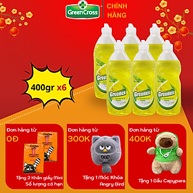 Combo 6 Chai Nước rửa chén bát 100% Thiên nhiên An toàn da tay Greenex 400g