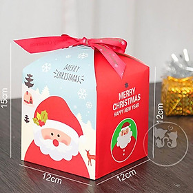 Nơi bán Hộp đựng quà giấy vuông Giáng Sinh Merry Christmas hình ông già Noel có thắt nơ ruy băng – G007 - Giá Từ -1đ